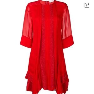 Chloe red embroidered lace flounces dress